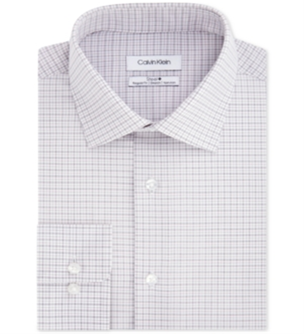 Calvin Klein Men's Classic Regular Fit Non Iron Performance Stretch Check Dress Shirt White Size XL