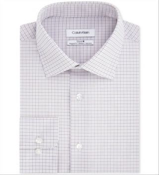 Calvin Klein Men's Classic Regular Fit Non Iron Performance Stretch Check Dress Shirt White Size XL