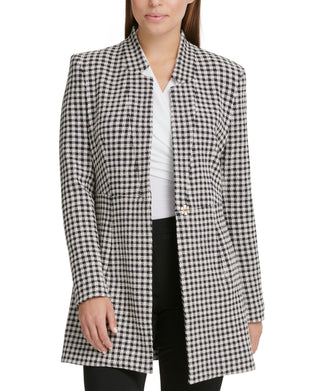 DKNY Women's Houndstooth Print Topper Jacket Gray Size 12