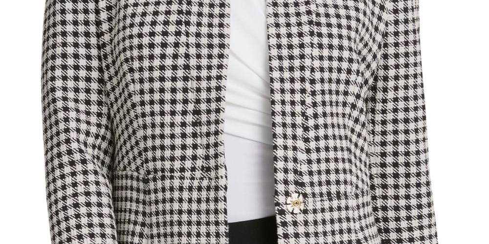 DKNY Women's Houndstooth Print Topper Jacket Gray Size 12