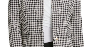 DKNY Women's Houndstooth Print Topper Jacket Gray Size 12