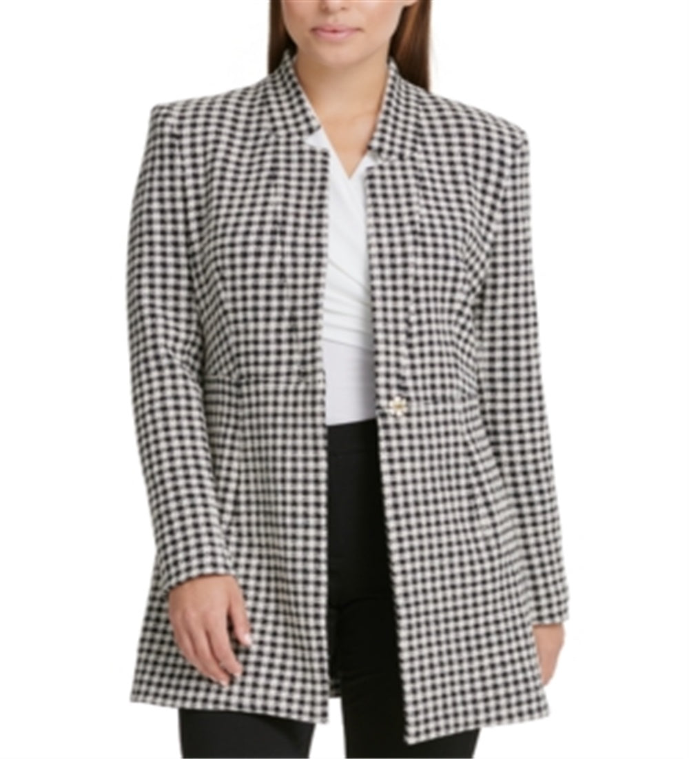 DKNY Women's Houndstooth Print Topper Jacket Gray Size 12
