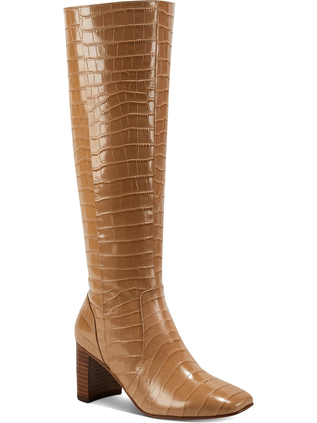 Marc Fisher Women's Revely Leather Square Toe Knee High Boots Brown Size 7.5 M