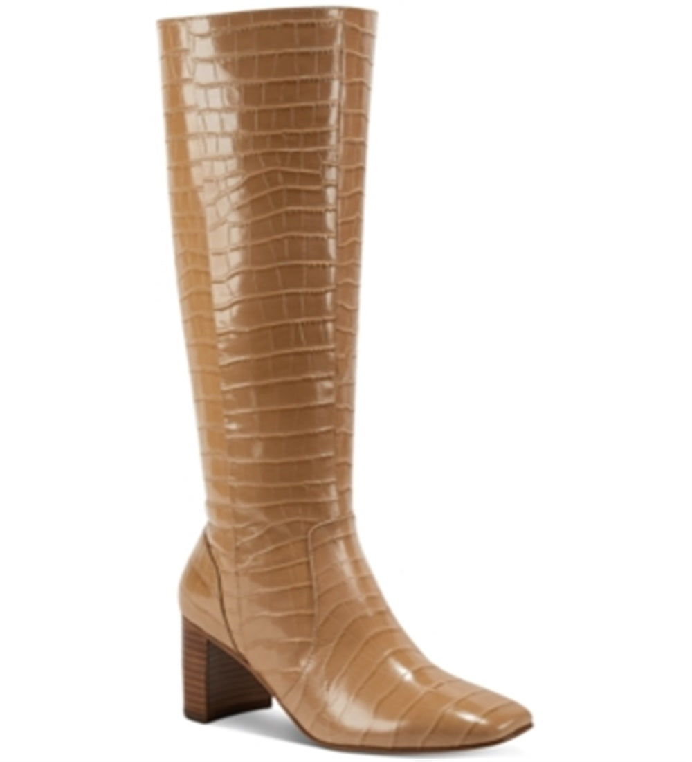 Marc Fisher Women's Revely Leather Square Toe Knee High Boots Brown Size 7.5 M