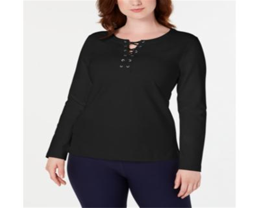 Karen Scott Women's Sport Lace up Sweatshirt Black Size Medium