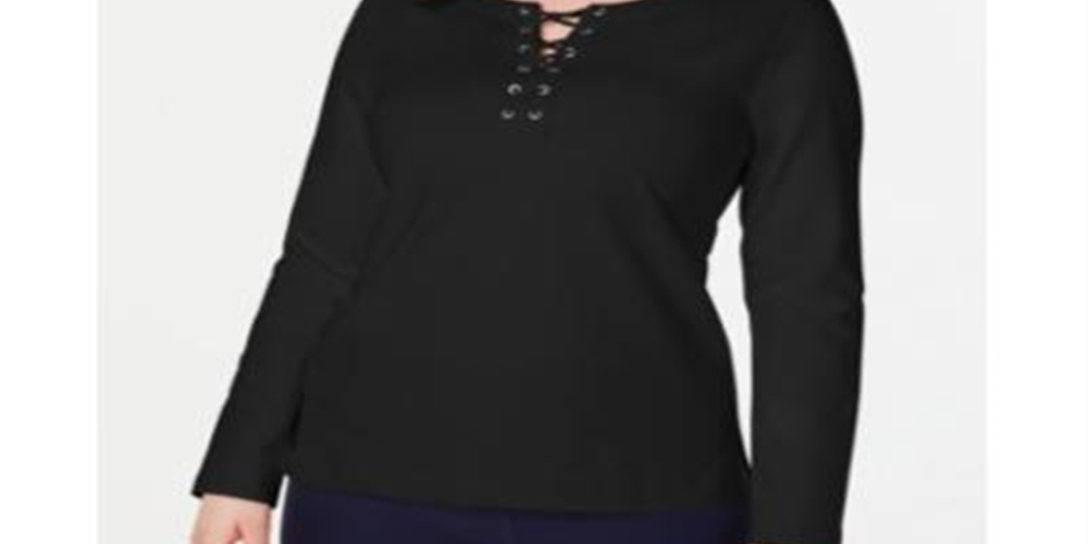 Karen Scott Women's Sport Lace up Sweatshirt Black Size Medium