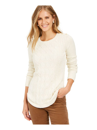 Charter Club Women's Cable Knit Sweater White Size Petite Small