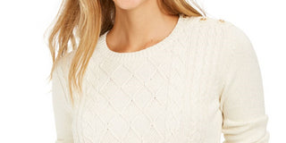 Charter Club Women's Cable Knit Sweater White Size Petite Small