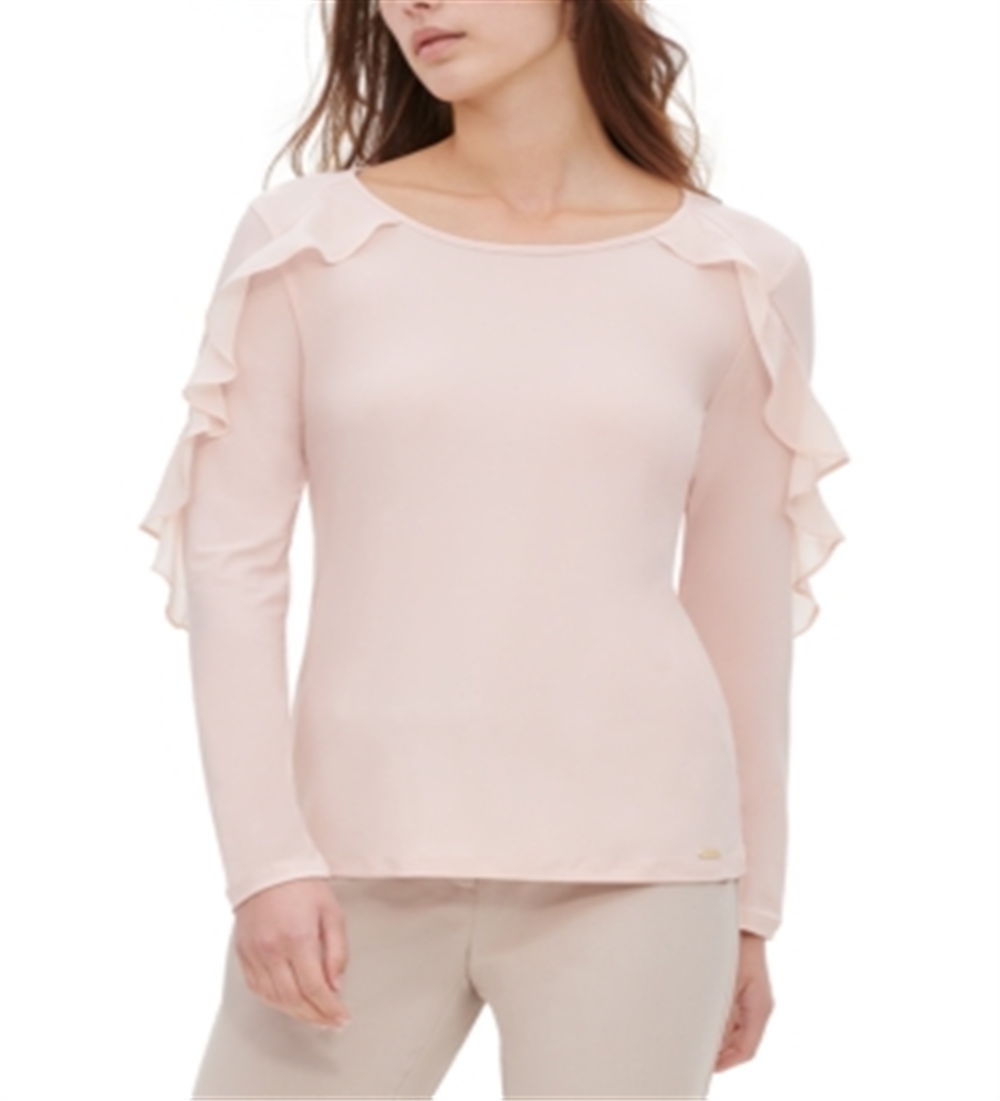 Calvin Klein Women's Chiffon-Ruffled Top Pink Size Large