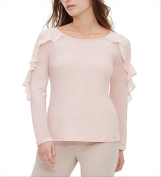 Calvin Klein Women's Chiffon-Ruffled Top Pink Size Large