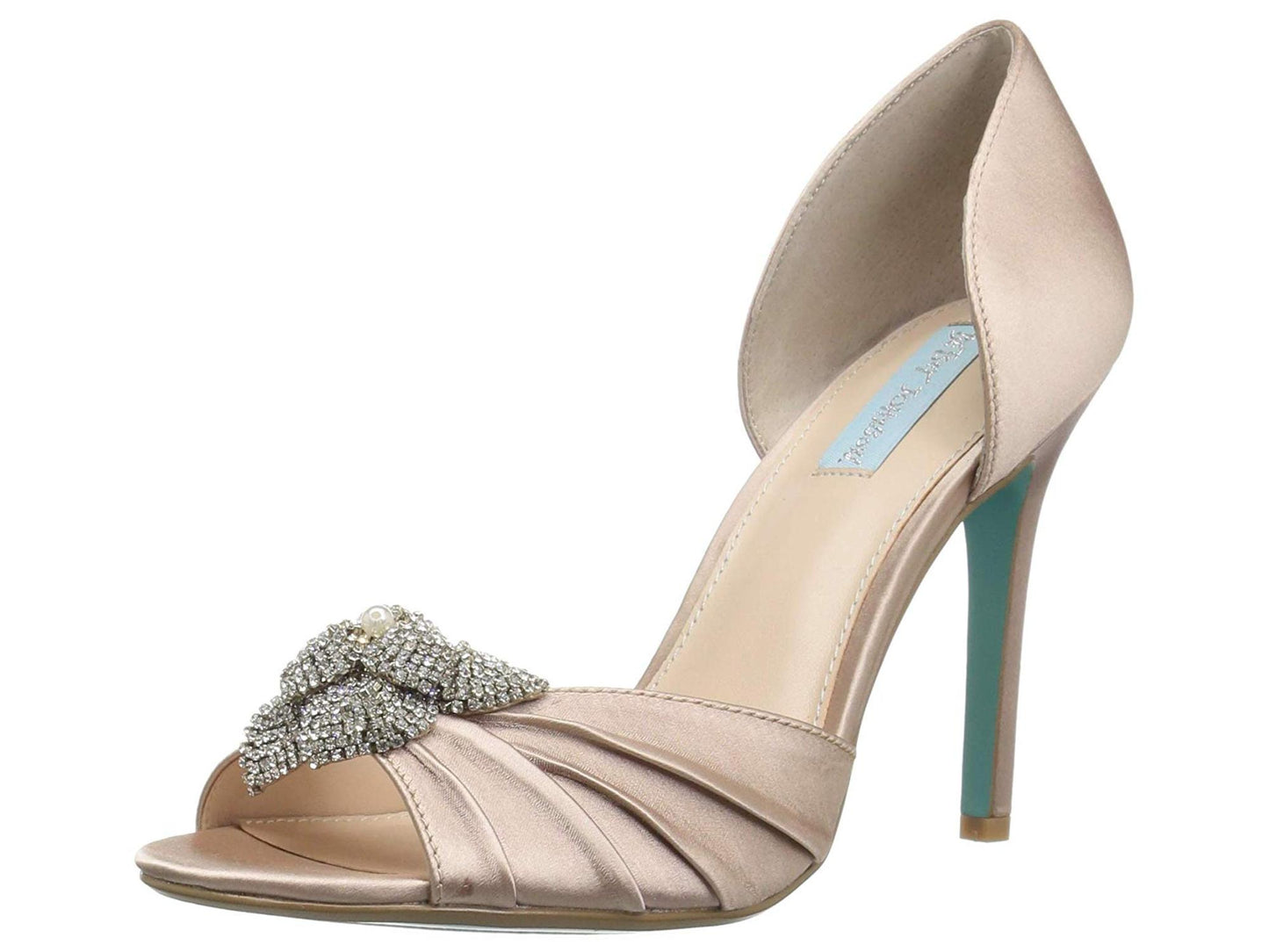 Betsey Johnson Women's Briar Fabric Peep Toe Ankle Strap Classic Pumps Nude Satin Size 5.5 M