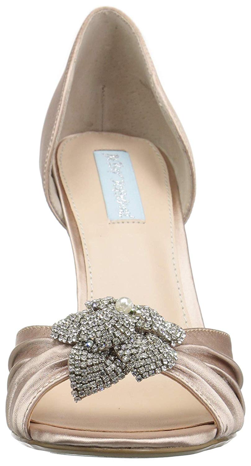 Betsey Johnson Women's Briar Fabric Peep Toe Ankle Strap Classic Pumps Nude Satin Size 5.5 M