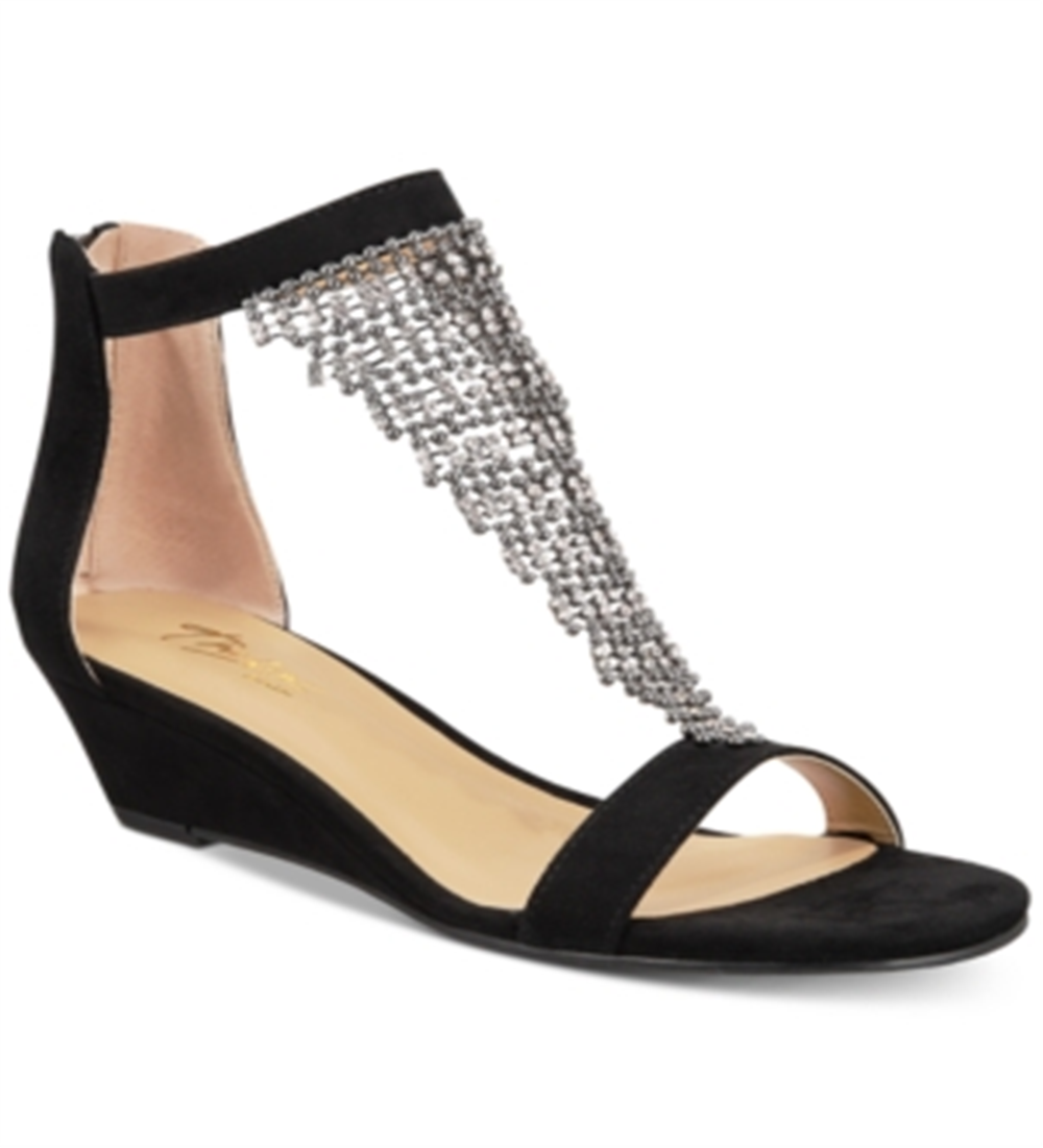 Thalia Sodi Tacey Embellished Wedge Sandals Black Size 6.5 M-WC