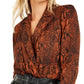 Bar III Women's Snake Print Surplice Bodysuit Brown Size XXS