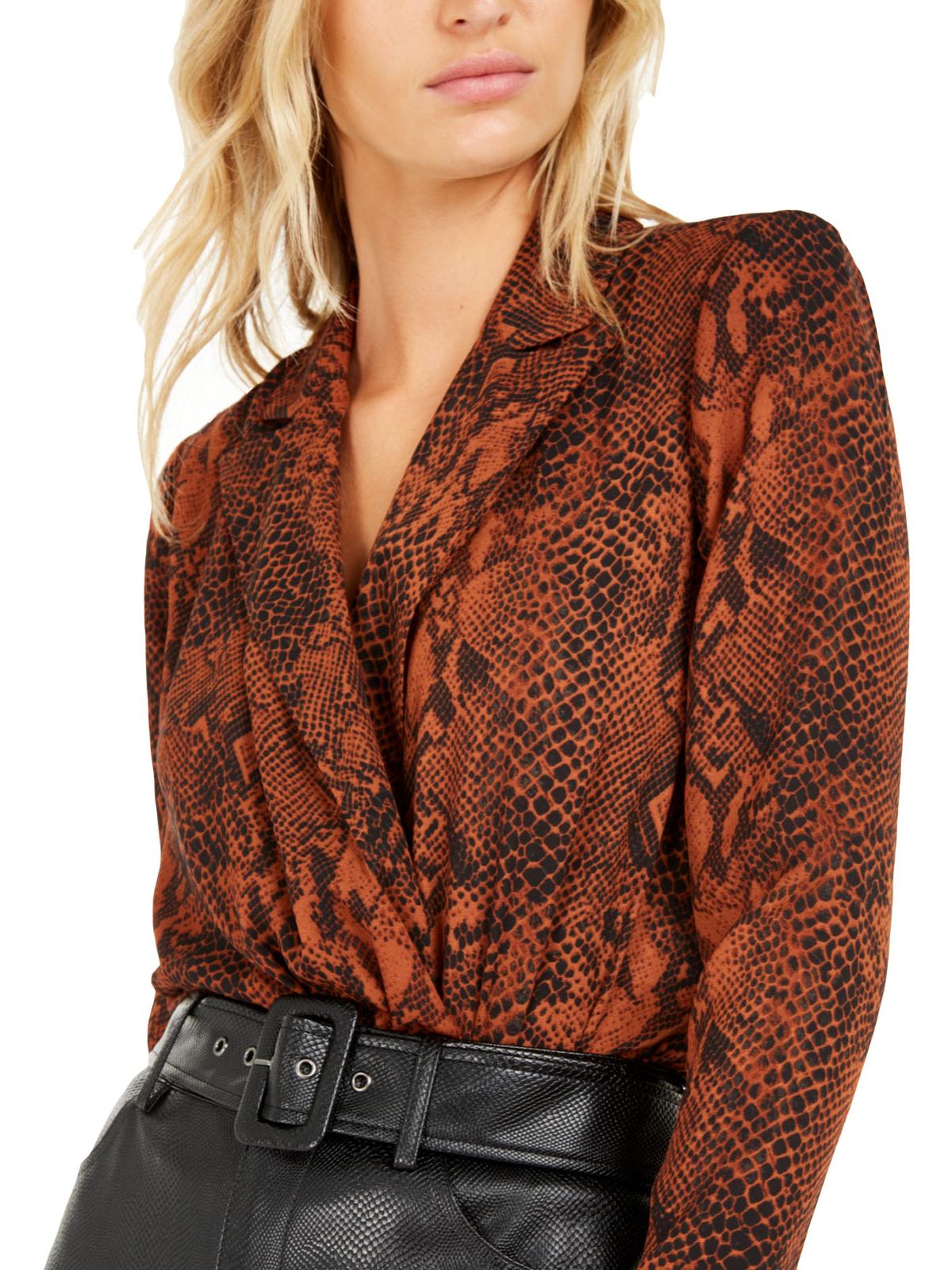 Bar III Women's Snake Print Surplice Bodysuit Brown Size XXS