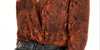 Bar III Women's Snake Print Surplice Bodysuit Brown Size XXS