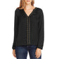 Vince Camuto Women's Studded Split Neck Blouse Black Size S
