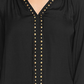 Vince Camuto Women's Studded Split Neck Blouse Black Size S
