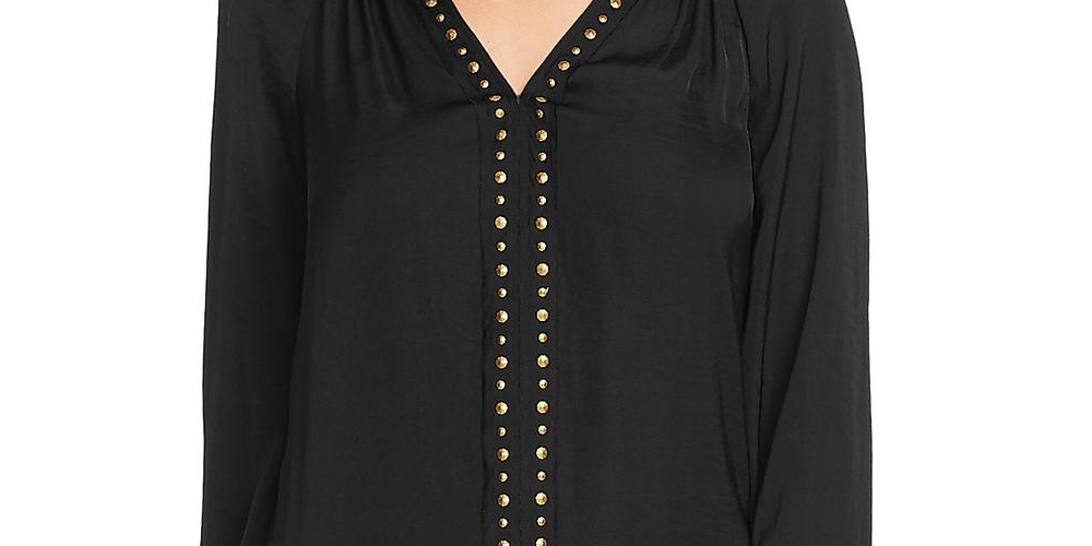 Vince Camuto Women's Studded Split Neck Blouse Black Size S