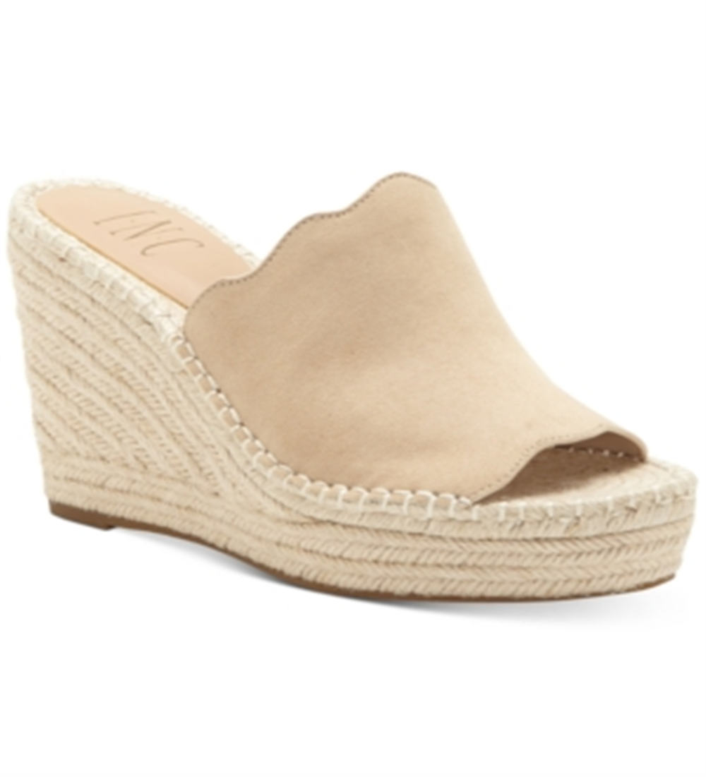 INC Womens Camile Faux Suede Slip on Wedge Sandals Brown Size 9.5 M
