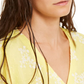 INC International Concepts Women's Embroidered Printed Long Sleeve V Neck Top Yellow Size Petite Large