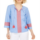 Charter Club Women's Embroidered Tasseled Blouse Blue Size Large