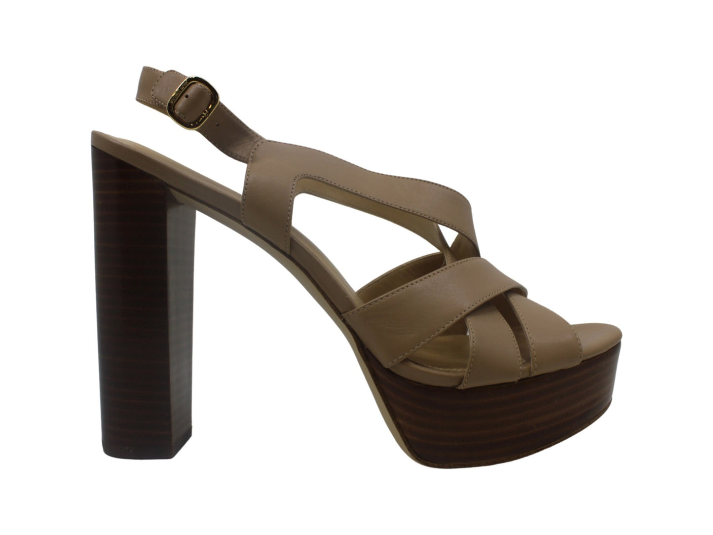 Michael Kors Women's Audrina Leather Peep Toe Casual Slingback Sandals Sahara Size 9