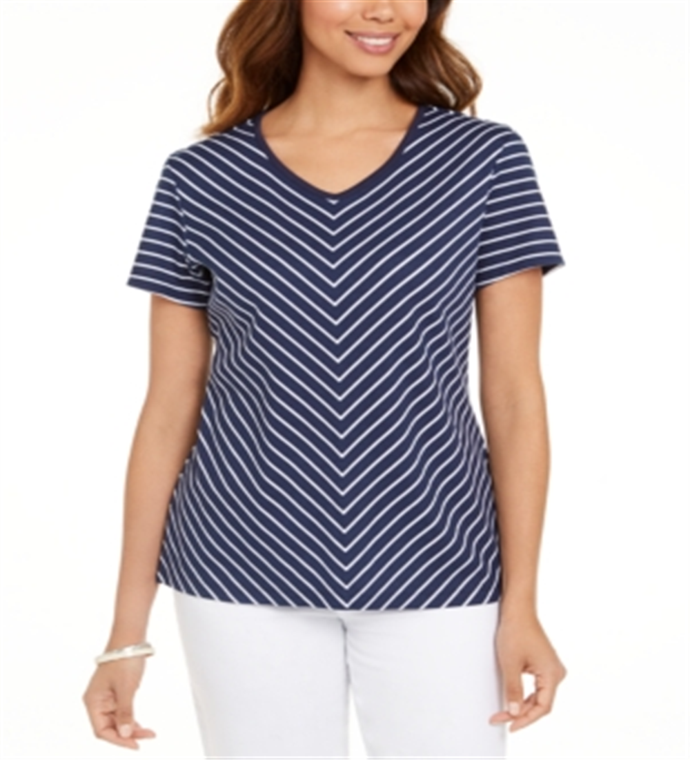 Karen Scott Women's Mitered Stripe Top Blue Size X-Small