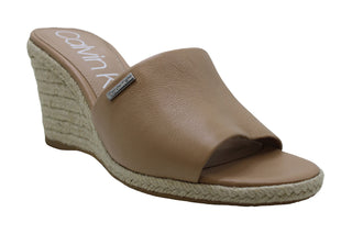 Calvin Klein Women's Britta Leather Open Toe Casual Platform Sandals Brown Size 9.5M