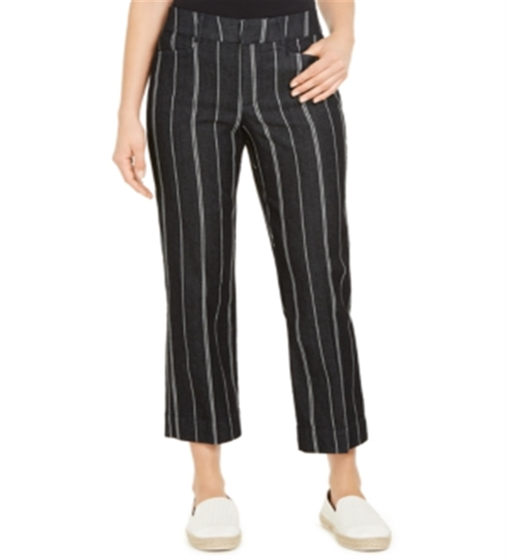 Charter Club Women's Striped Cropped Tummy Control Pants Blue Size 14