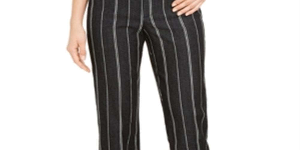 Charter Club Women's Striped Cropped Tummy Control Pants Blue Size 14