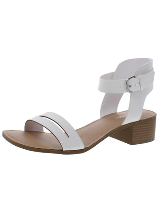 Sun Stone Women's Adjustable Strap Cushioned Alecta Round Toe Block Heel Buckle Sandals White Size 6.5 M
