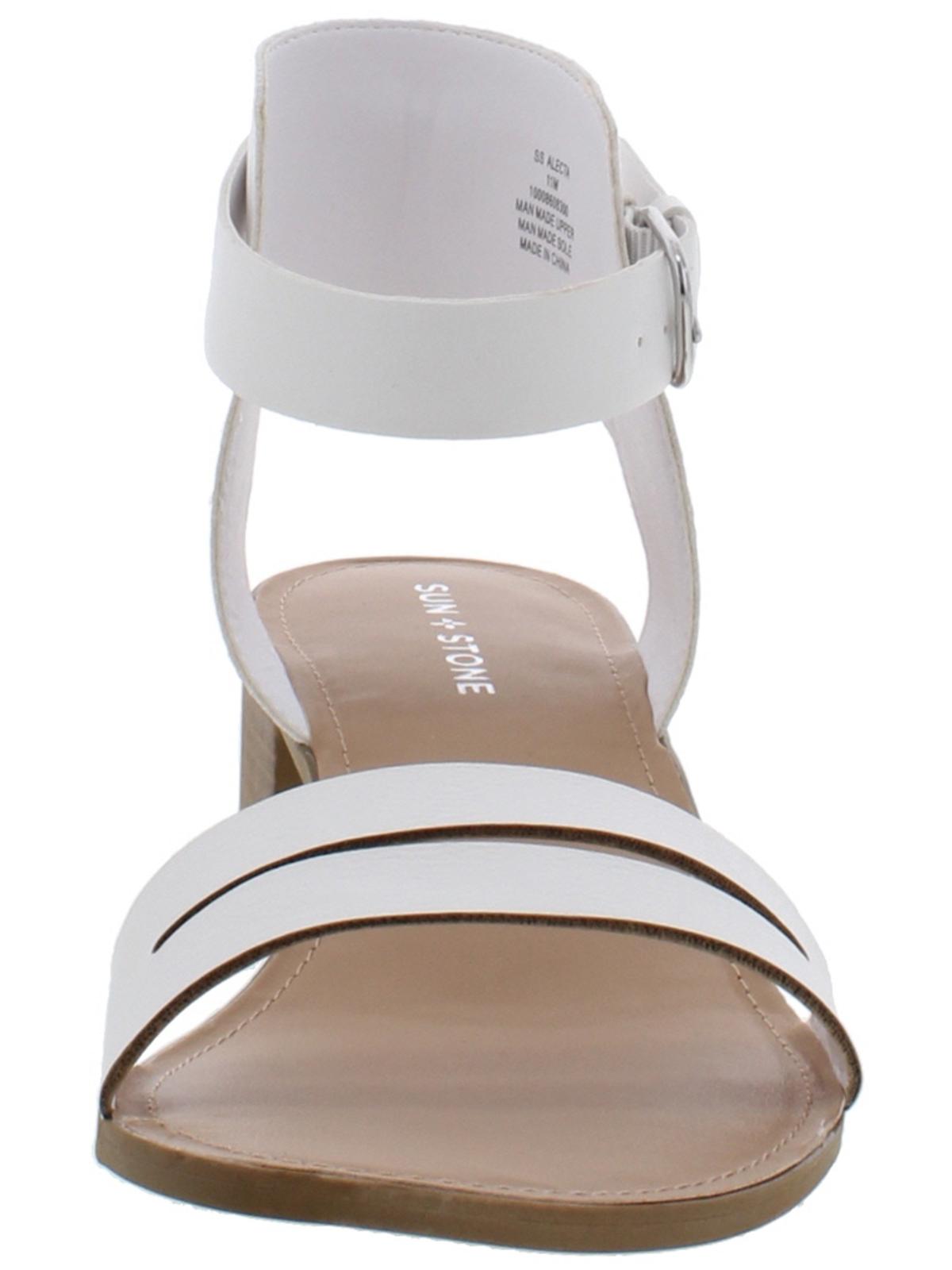 Sun Stone Women's Adjustable Strap Cushioned Alecta Round Toe Block Heel Buckle Sandals White Size 6.5 M