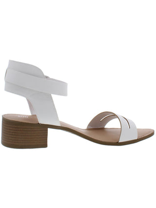 Sun Stone Women's Adjustable Strap Cushioned Alecta Round Toe Block Heel Buckle Sandals White Size 6.5 M