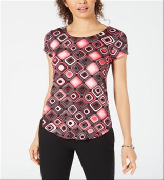 Alfani Women's Printed Round Hem T-Shirt Black Size Petite XL