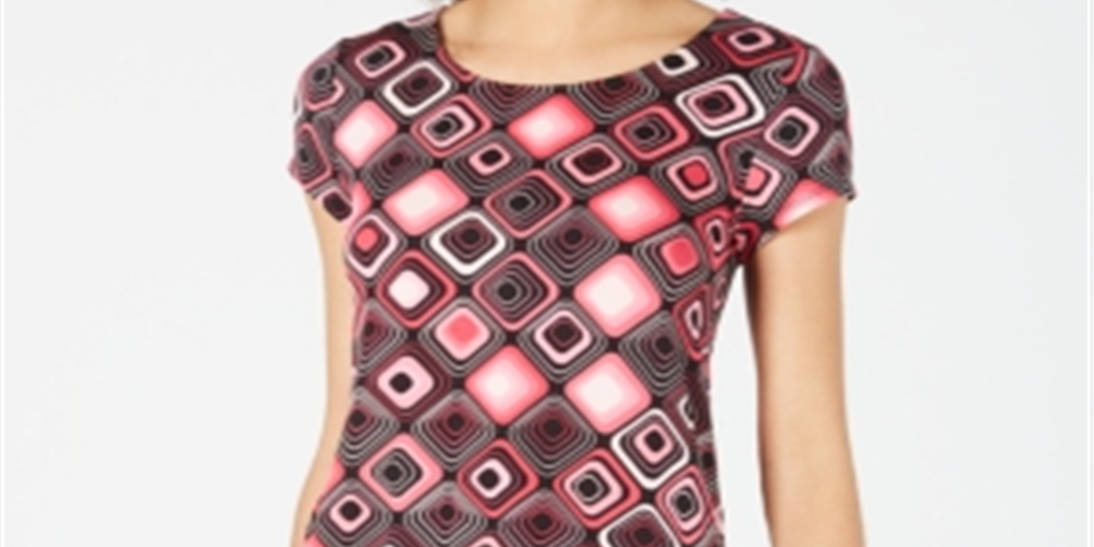 Alfani Women's Printed Round Hem T-Shirt Black Size Petite XL