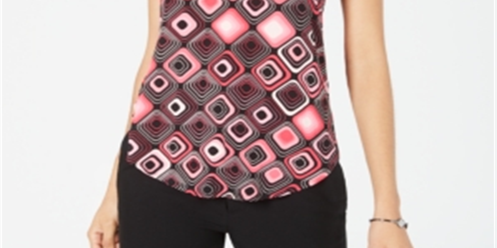 Alfani Women's Printed Round Hem T-Shirt Black Size Petite XL