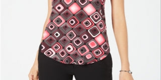 Alfani Women's Printed Round Hem T-Shirt Black Size Petite XL