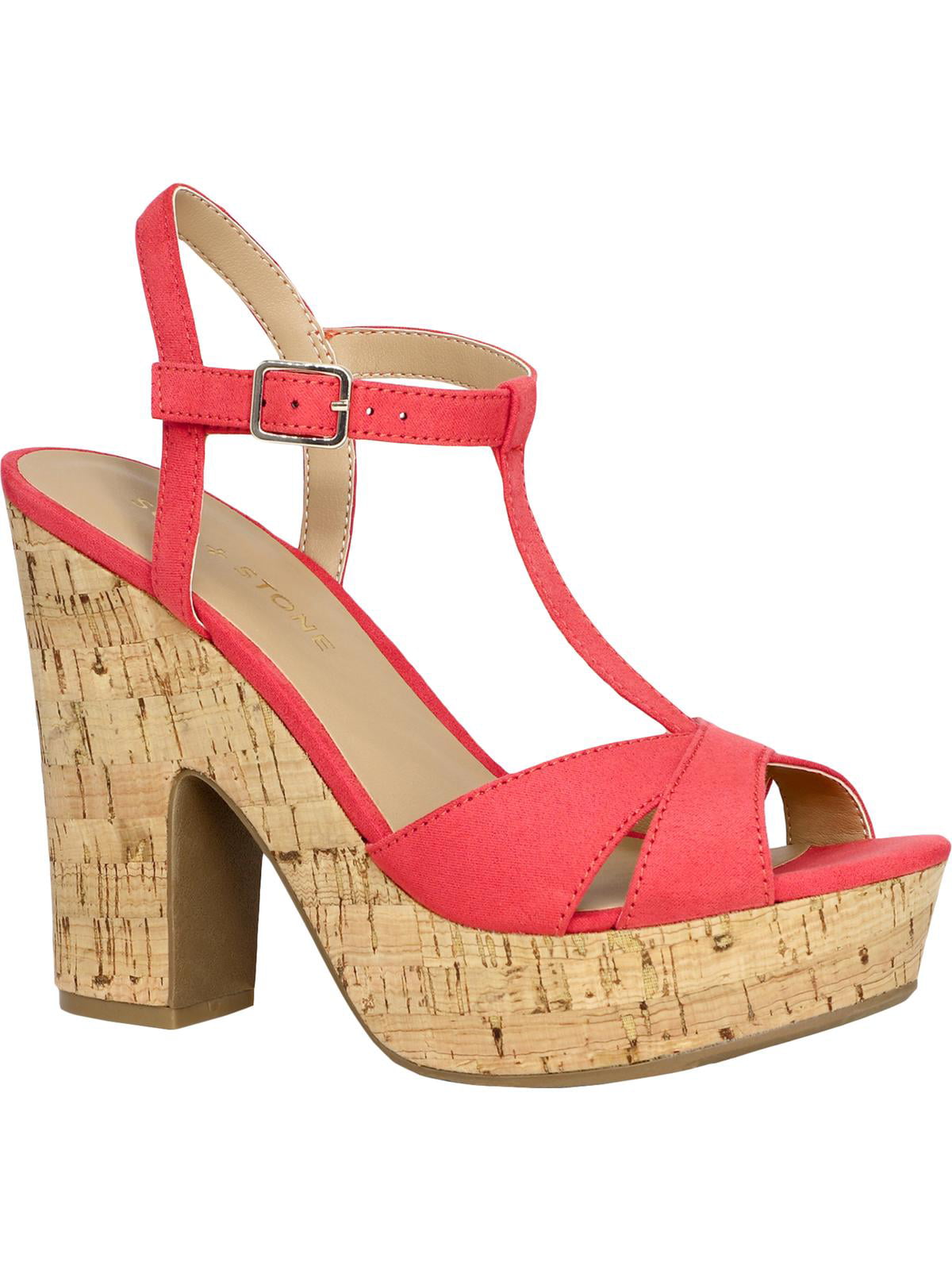 Sun Stone Women's Coral 1 Platform Cushioned Strappy T-Strap Slip Resistant Jamie Block Heel Buckle Clogs CoralSize 9.5 M