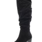 Material Girl Women's Comfort Zipper Accent Ruched Myah Round Toe Block Heel Boots Black Size 7 M