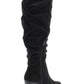 Material Girl Women's Comfort Zipper Accent Ruched Myah Round Toe Block Heel Boots Black Size 7 M