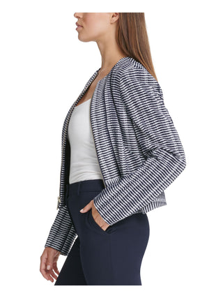 DKNY Women's Striped Zip Front Jacket Blue Size 16