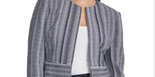 DKNY Women's Striped Zip Front Jacket Blue Size 16