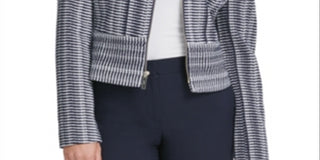 DKNY Women's Striped Zip Front Jacket Blue Size 16