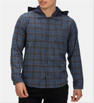 Hurley Men's Hoodie Flannel Plaid Print Classic Fit Navy Size Small