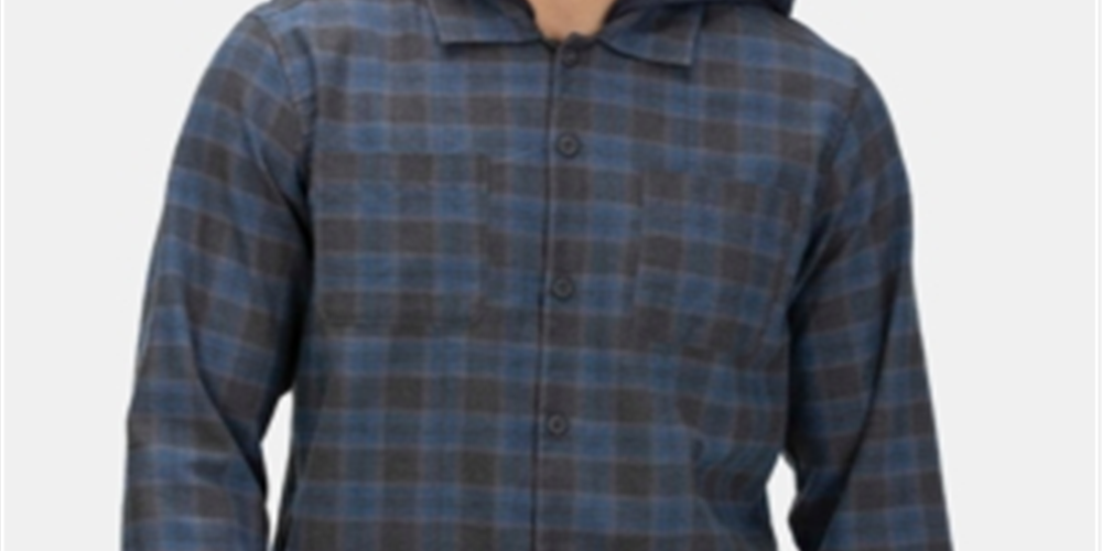 Hurley Men's Hoodie Flannel Plaid Print Classic Fit Navy Size Small