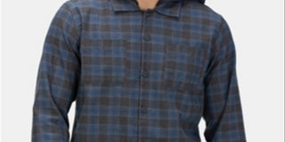 Hurley Men's Hoodie Flannel Plaid Print Classic Fit Navy Size Small