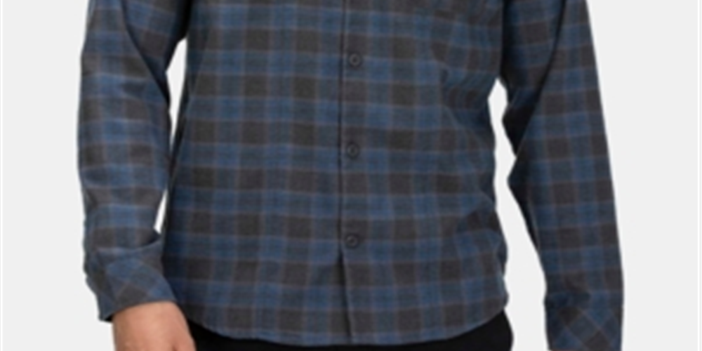 Hurley Men's Hoodie Flannel Plaid Print Classic Fit Navy Size Small