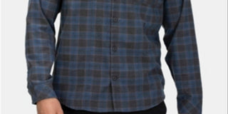 Hurley Men's Hoodie Flannel Plaid Print Classic Fit Navy Size Small