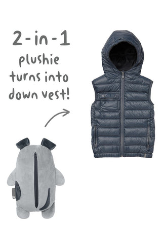 Cubcoats Boys Pimm The Puppy 2 in 1 Transforming Down Vest Hoodie & Soft Plushie Grey